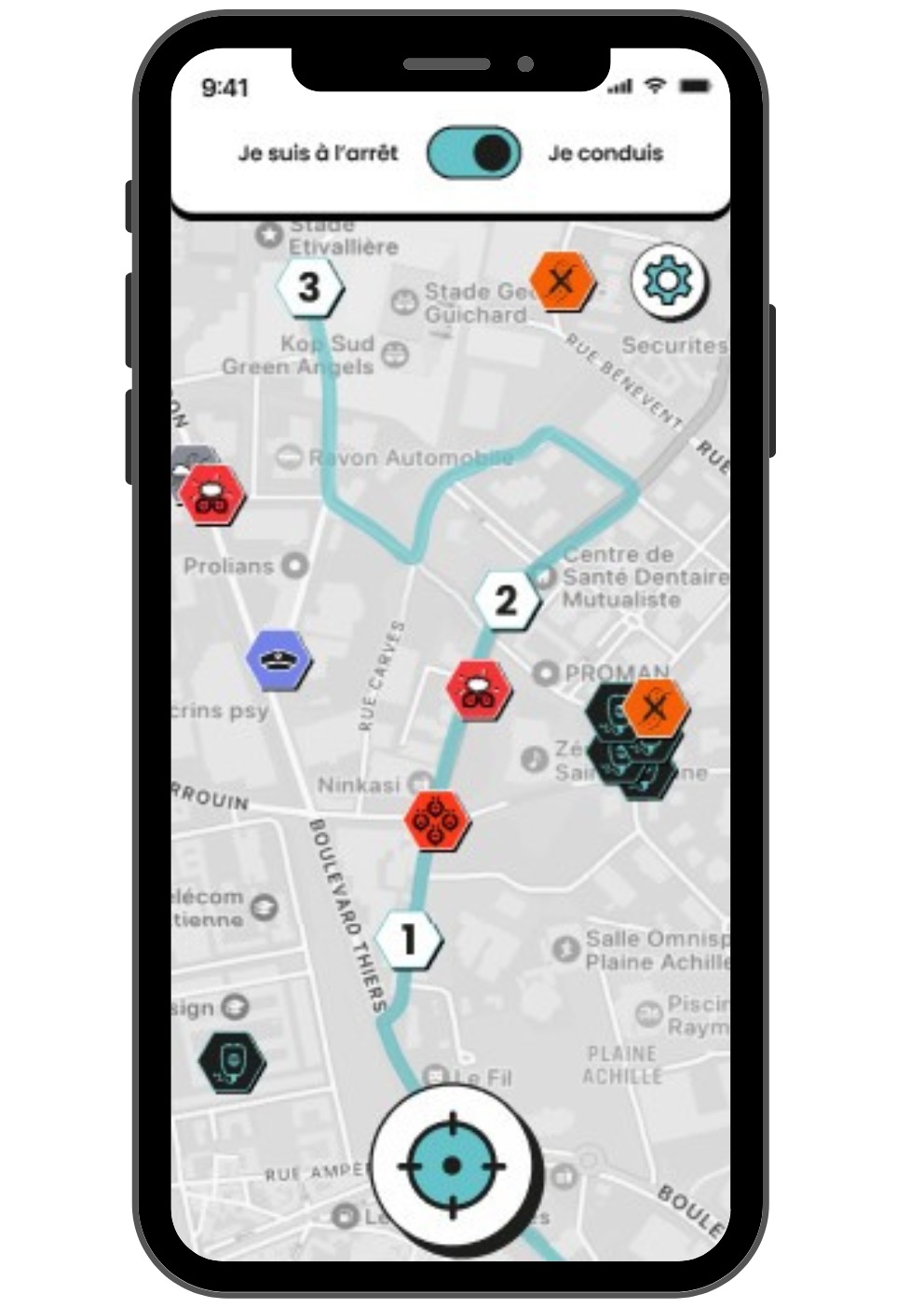 photo qui présente l'application en mode GPS